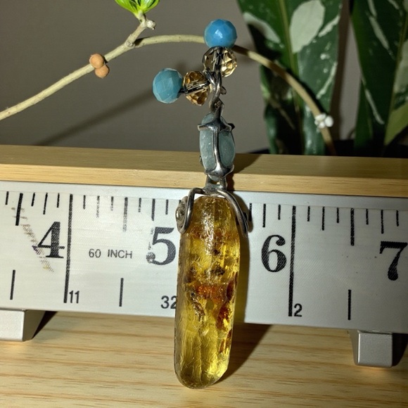 Stunning AMBER AQUAMARINE .925 Pendant Necklace with bone real pearls - Picture 7 of 8